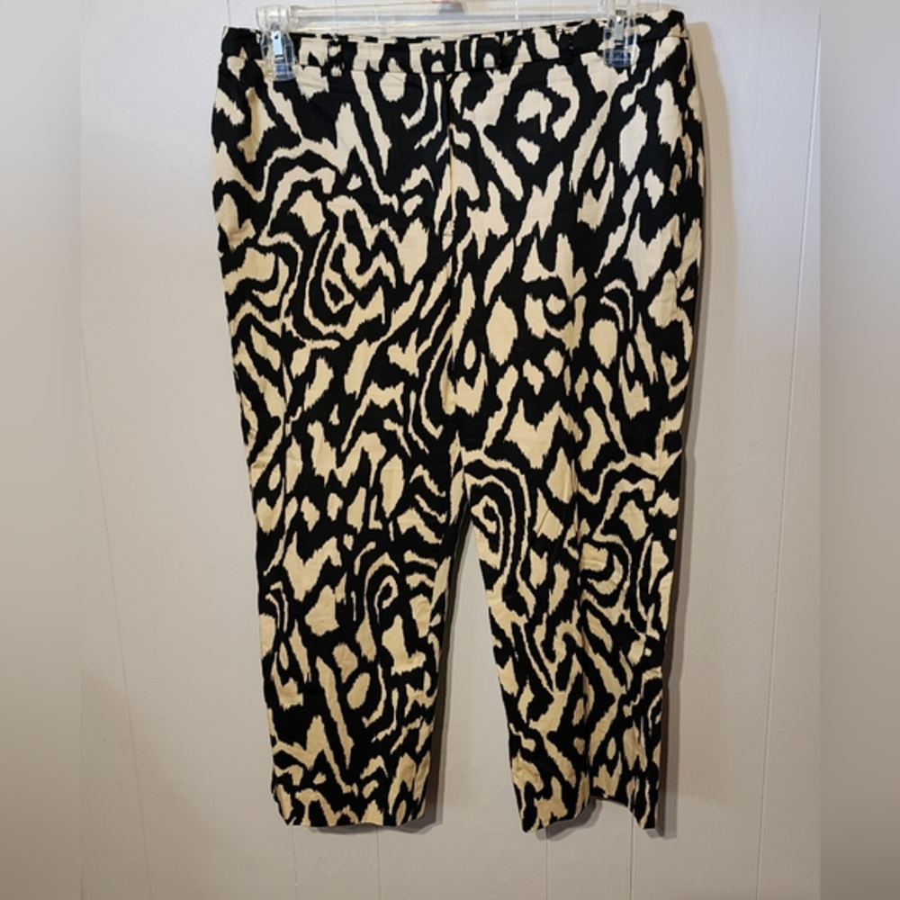 Larry Levine Capri Pants Animal Print Lightweight Size 12 Tan Black‎ A400